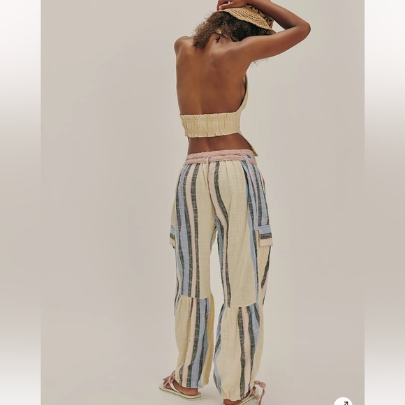 Free People Beige and Blue Striped Pants - Picture 3 of 4